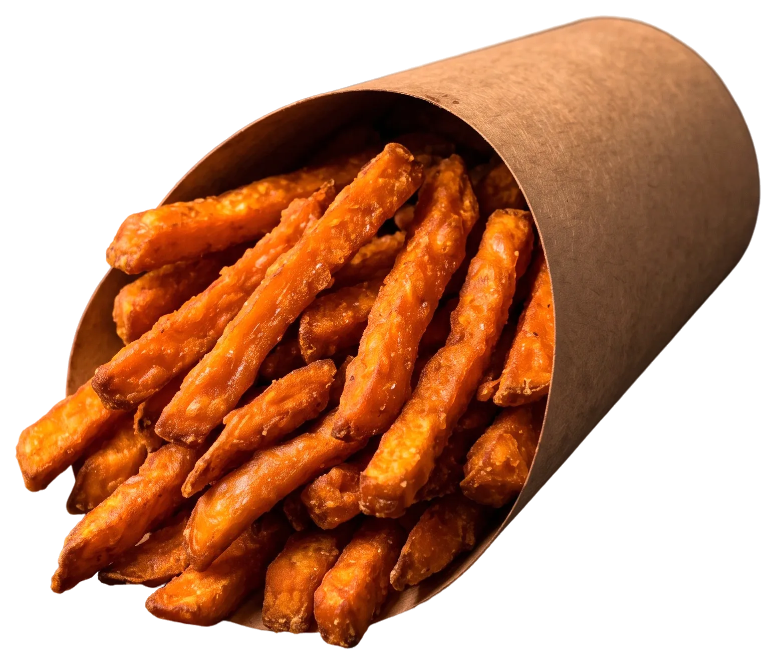 Patatas de boniato en un cono de papel kraft